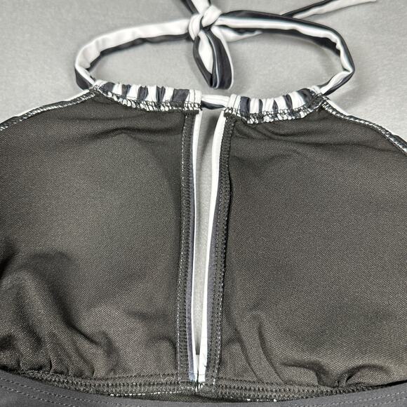 Tempt Me Swimsuit One Piece Womens Small Black White Halter Tie V Neck Ruched - Picture 5 of 11